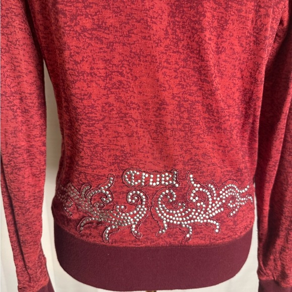 Cruel Zip-Up Hoodie Red Burnout Rhinestone Embellished Size M - Picture 2 of 11